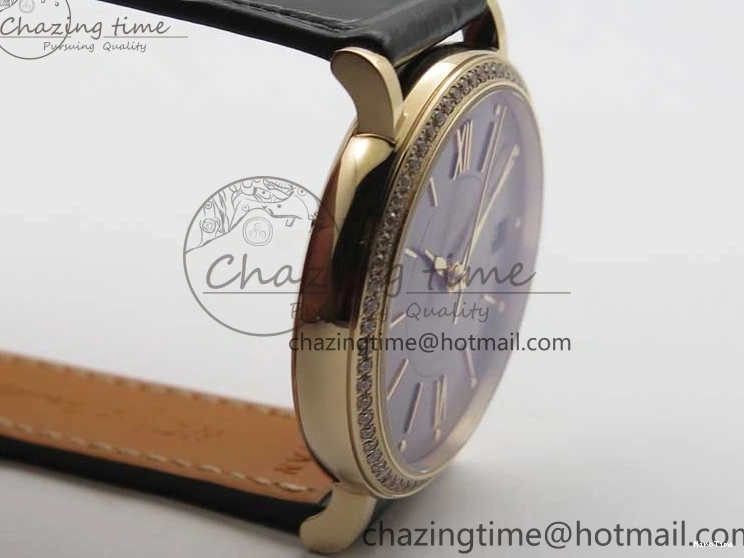 MIROTIME 1218 Durable Portofino 37mm RG V7F 1:1 Best Edition Gray Dial Diamonds Bezel on Black Leather Strap A 7089